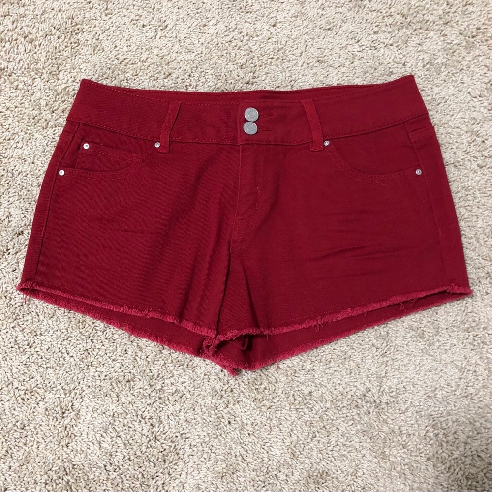 Red High-Waisted Jean Shorts